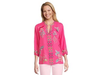 Johnny Was Paris Effortless Blouse Womens Clothing Fuchsia Fedora : LG, Silk/Velvet