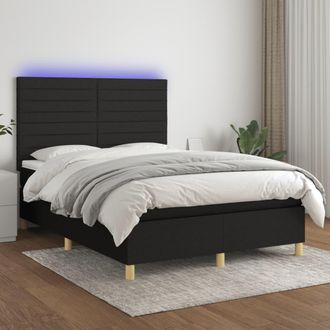 vidaXL Vidaxl - Cama Box Spring Colch&oacute;n Y Luces Led Tela Negro 140x200 Cm