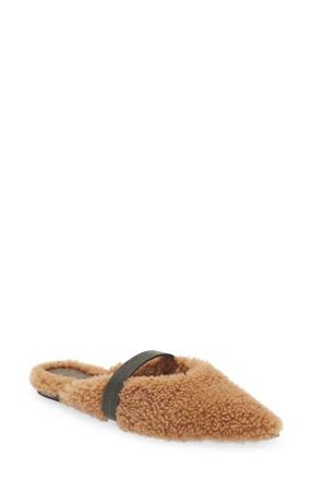 Brunello Cucinelli Monili Beaded Genuine Shearling Slide in Camel at Nordstrom, Size 8.5Us