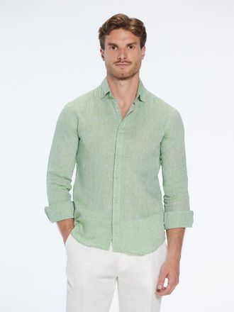 Moeva Harry Linen Shirt with Spread Collar in Green at Nordstrom, Size Xxx-Large
