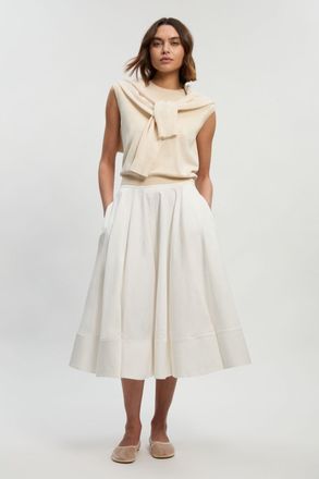 Karen Millen Womens Cotton Tailored Full Skirt - White - Size 14 UK