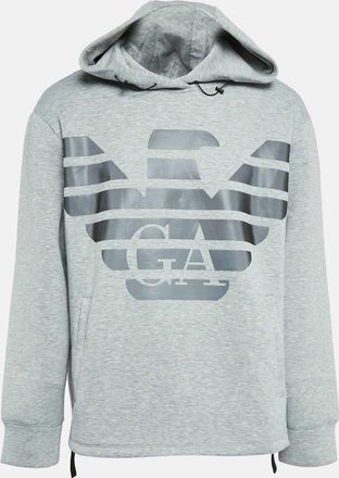 Emporio Armani Grey Melange Eagle Logo Print Neoprene Hoodie