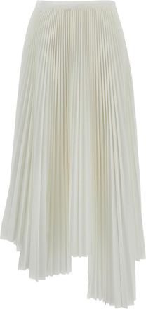 Plan C Asymmetrical Hem Pleated Skirt with Hidden Side Zipper