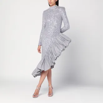 Rotate Asymmetrical Silver Dress With Sequins