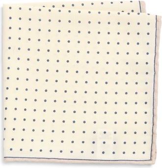 Eleventy Polka Dot Wool & Cotton Muslin Pocket Square in Ivory And Blue at Nordstrom