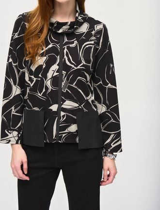 Joseph Ribkoff Cowl Neck Bohemian Blouse In Black/beige