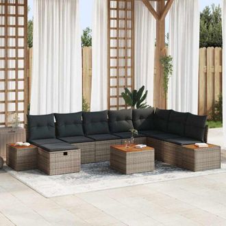 vidaXL Vidaxl - Conjunto De Sof&aacute; De Jard&iacute;n Con Coj&iacute;n 9 Pcs Gris Polirat&aacute;n