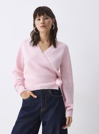 Twik Womens Fluffy knit crossover Cardigan Sweater