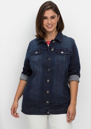 Sheego Jeansjacke SHEEGO, Damen, Gr. 40, blau (dunkelblau denim), 98% Baumwolle, 2% Elasthan, unifarben, Jacken Jeansjacke