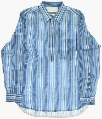 Corneliani CIRCLE Striped Linen Shirt with Side Slits size 39