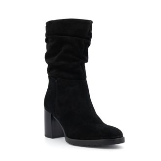 Dune London Womens Ladies Prominent - Ruched Block-Heeled Ankle Boots - Black Suede - Size UK 4