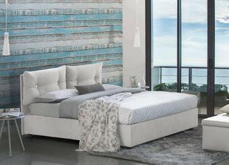 Dmora Dmora - Cama Matrimonial Dcun, Cama Contenedor Con Revestimiento De Tela, 100% Made In Italy, Apertura Frontal, Adecuado Para Colch&oacute;n Cm 160x200, Blan