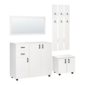 Beliani Conjunto De Mueble Para El Recibidor Con Zapatero Armario Espejo Perchero De Pie De Aglomerado Blanco Burra