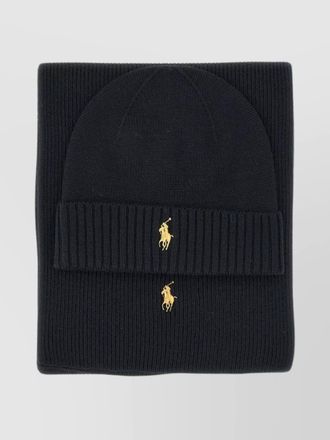 Polo Ralph Lauren ribbed knit hat and scarf set with folded cuff