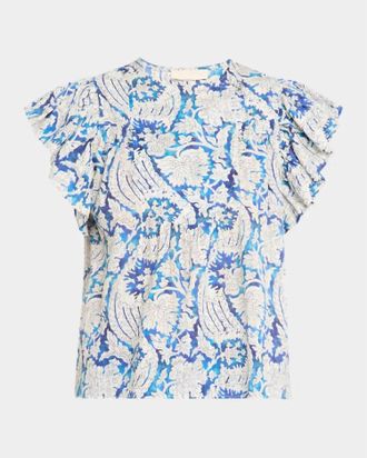 Ulla Johnson Womens Flutter Sleeve Top In Blue
