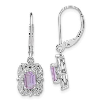 Diamond2Deal Sterling Silver Rhodium-plated Diamond and Pink Quartz Earrings