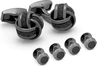 Tateossian Knot Stud Cuff Links & Studs Set in Black at Nordstrom