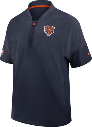 Nike Chicago Bears Sideline Coach Nike Mens NFL 1/2-Zip Short-Sleeve Hooded Jacket in Blue | 03BO051Y7Q-2J5