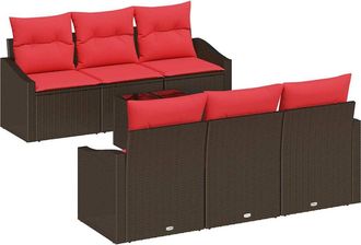 vidaXL Juego De Sof&aacute; 7 Uds. 3-n&uacute;mero De Plazas Marr&oacute;n Y Rojo Vidaxl