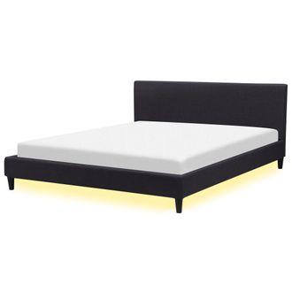 Beliani Cama Tapizada En Tela Negra Con Led 180 X 200 Cm Marco De Listones Cabecero Estilo Contempor&aacute;neo Fitou