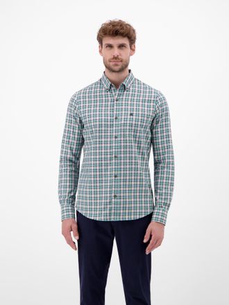 Lerros Langarmhemd LERROS, Herren, Gr. XXL, N-Gr, fjord blau, Web, Obermaterial: 100% Baumwolle, kariert, normal h&uuml;ftbedeckend, Rundhals, 2-Knopf-Manschette,