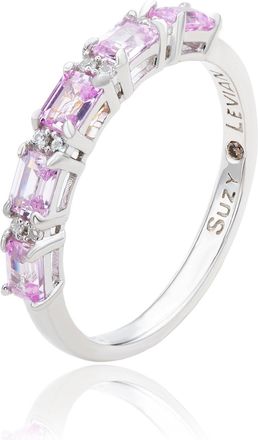Suzy Levian Sterling Silver Sapphire and Diamond Accent Half Eternity Band