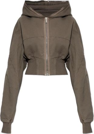 Rick Owens Cropped Hoodie - Dames - Vesten met rits - Bruin - M - Katoen - Hoodies & sweatvesten