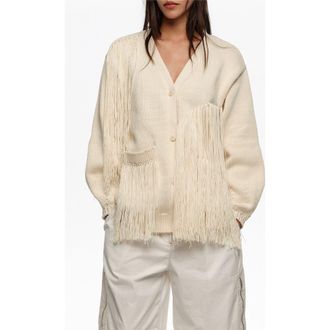 Bimba & Lola Fringe-Detail Cardigan in Ivory at Nordstrom, Size Xx-Small Eu
