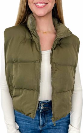 Thread & Supply Living In Style Cropped Puffer Vest In Green