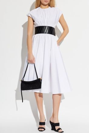 Alaia Dress With A Leather Belt At The Waist, Womens, White