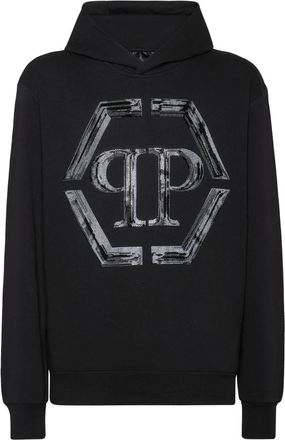 Philipp Plein Hooded Sweatshirt Hexagon - Heren - Hoodies - Zwart - 2XL - Katoen - Hoodies & sweatvesten
