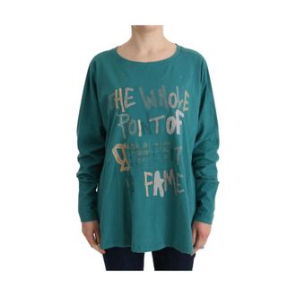 John Galliano Trui met ronde hals - Dames - Longsleeves - Groen - M - Katoen - Tops