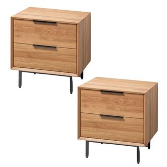 Woodek Set de 2 mesitas de noche con cajones, de roble macizo y acabado mate