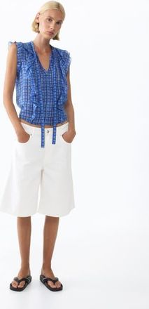 H&M Flounced Scarf-collar Blouse in Blue/plaid at Nordstrom, Size X-Small