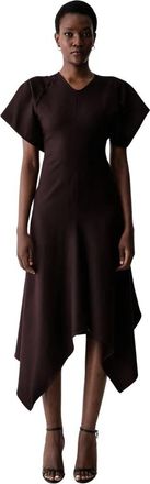 Victoria Beckham Asymmetrische Maxjurk - Dames - Casual kleedjes - Bruin - XS - Wol - Kleedjes