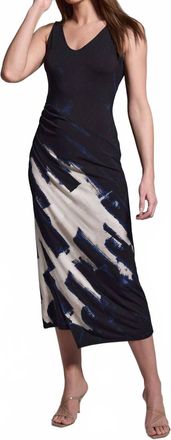 Nic+Zoe Abstract Ruched Knit Dress In Black Multi