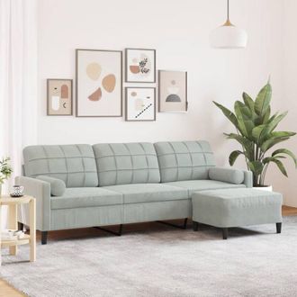 vidaXL Vidaxl - Sof&aacute; De 3 Plazas Con Taburete De Terciopelo Gris Claro 210 Cm