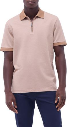 Bugatchi Contrast Trim Zip Polo in Camel at Nordstrom, Size Xx-Large