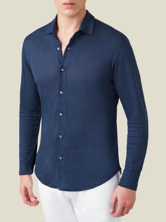 Luca Faloni Navy Blue Linen Jersey Shirt