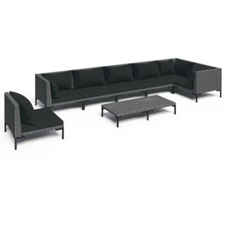 vidaXL Set Sof&aacute;s De Jard&iacute;n 8 Pzas Cojines Rat&aacute;n Sint&eacute;tico Gris Oscuro Vidaxl