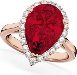 Allurez Pear Cut Halo Ruby & Diamond Engagement Ring 14K Rose Gold 8.34ct