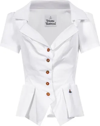 Vivienne Westwood Structured Deep V-Neck Peplum White Top