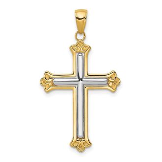 Diamond2Deal 14k Yellow Gold Rhodium Budded Yellow Cross Frame Pendant