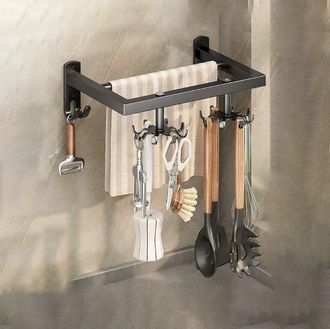 OEM Ganchos Giratorios, Soporte De Pared Sin Taladro Para Utensilios De Cocina, Soporte De Pared Para Esp&aacute;tulas Y Cucharas, Negro