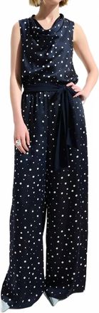 Joseph Ribkoff Polka Dot Wide Leg Pants In Midnight Blue/vanilla