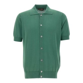 FILIPPO DE LAURENTIIS Truien & Vesten, Heren, Groen, L, Katoen, Gebreid shirt met korte mouwen