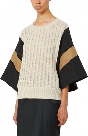Max Mara Linen Knit Mixed Media Sweater In Beige