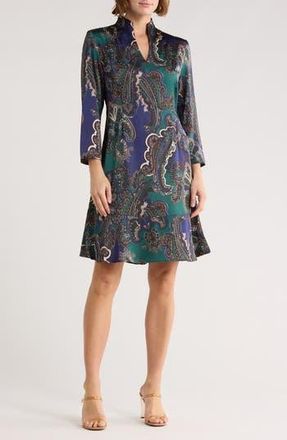 Ming Wang Paisley Print Crepe de Chine Dress in Forest Veridian/regatta at Nordstrom Rack, Size X-Small
