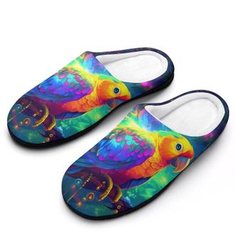 Generic Parrot Colorful Bird Mens House Slippers Memory Foam Washable Cotton Slip on Home Shoes