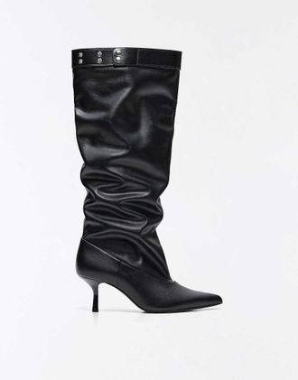 Bershka Stivali neri con tacco regolabile e design morbido-Nero